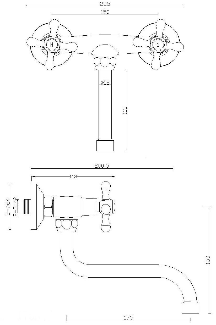 Elegante Tipo 'S' Ottone Antico Bagno Rubinetto della Cucina Antico Teste Retrò