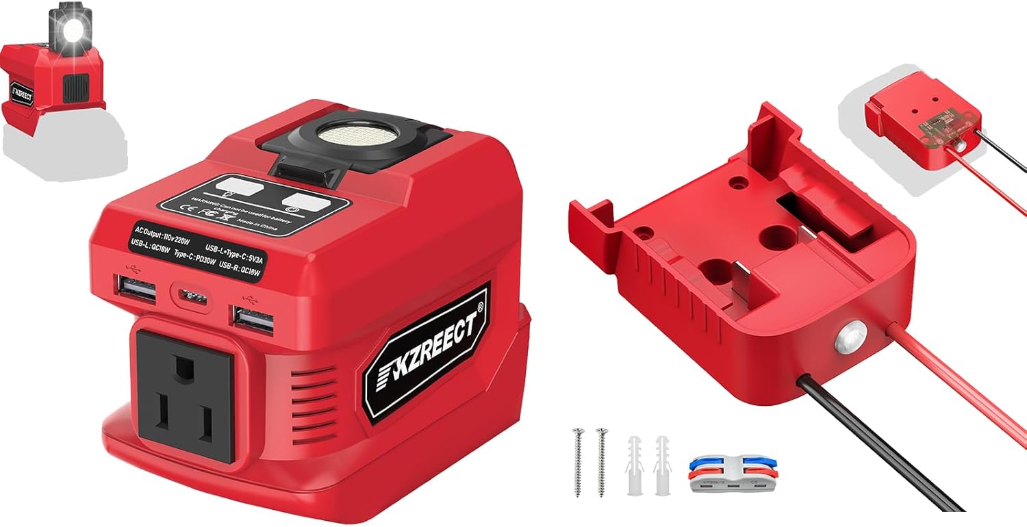 Battery Adapter with Low Voltage Cutoff + 220W Power Inverter AC 110V Outlet