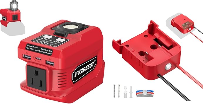 Kzreect Battery Adapter with Low Voltage Cutoff + 220W Power Inverter AC 110V Outlet