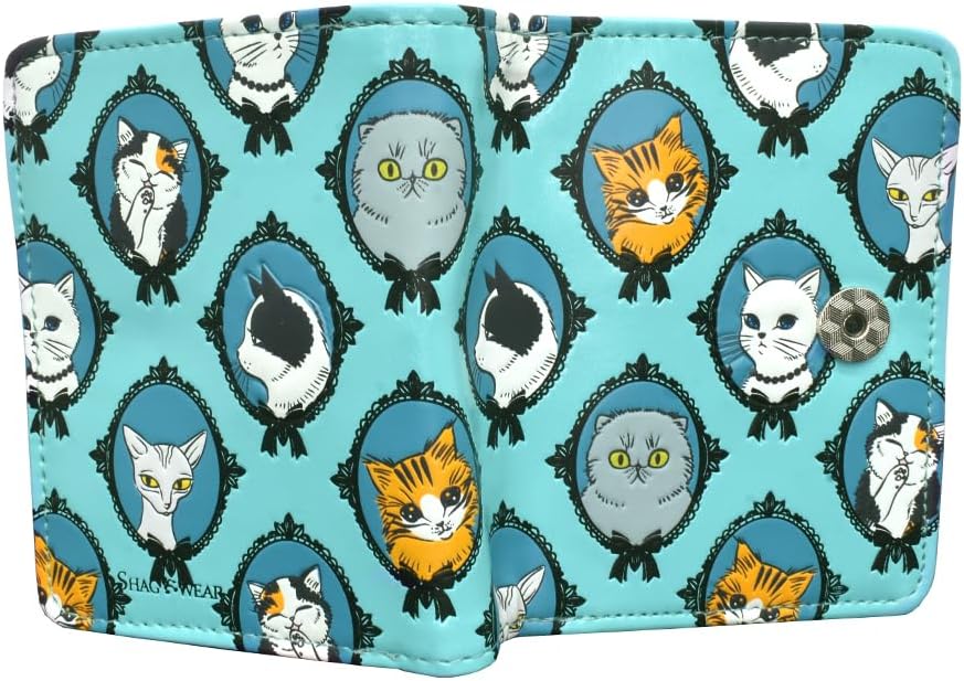 Shag Wear Women's PU Vegan Leather Colorful Slim Trendy Small Bifold Wallet with 4 Credit Card Slots, 1 Zippered Coin Pocket, and Clear ID Window (Cat Cameo, Mint) - Image 2