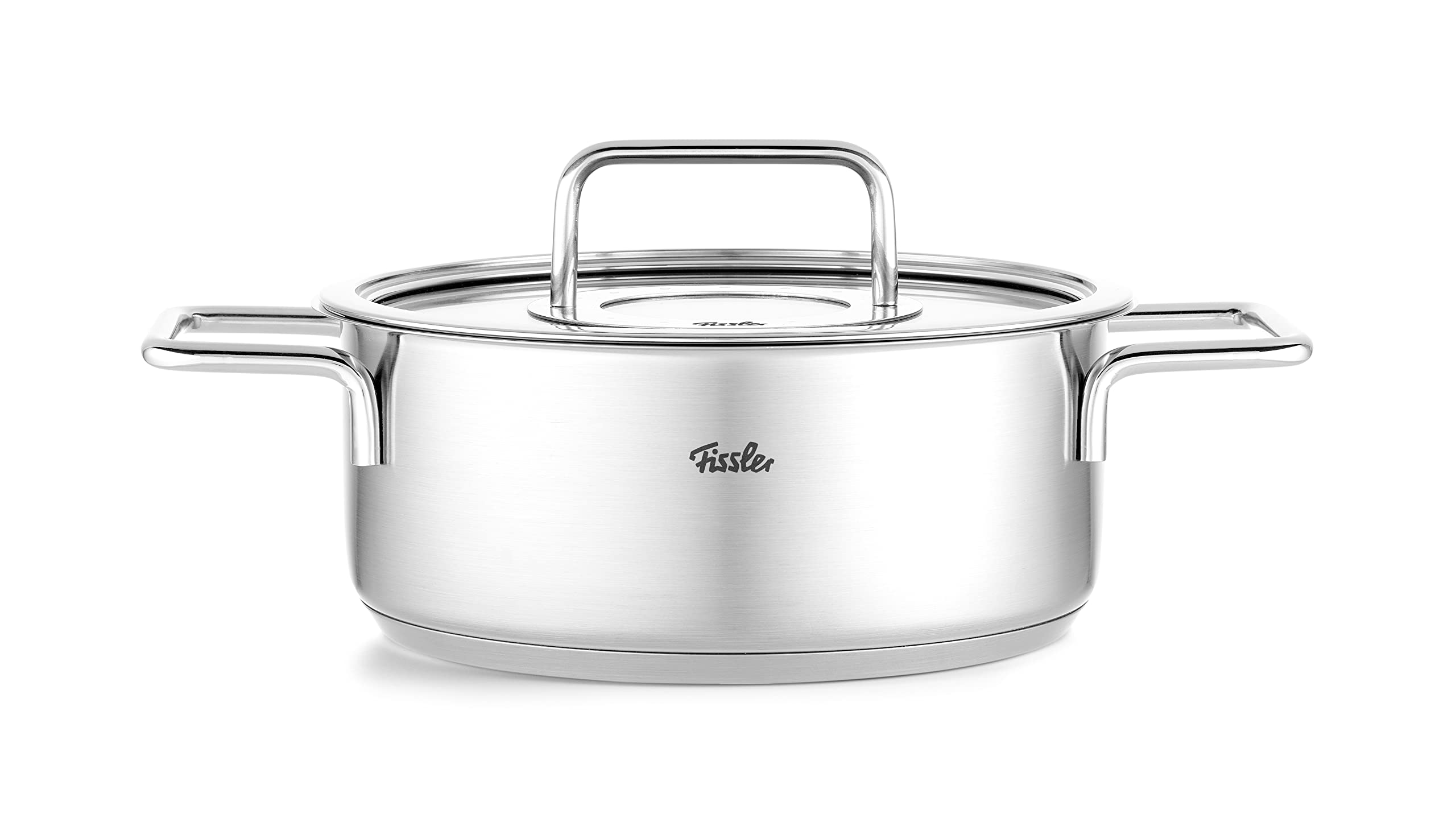 Fissler Pure Collection Rustidera de 3,9 L y 24 cm de Diámetro, Acero Inoxidable, con Tapadera de Vidrio, Escala de Medición Interior, Inducción