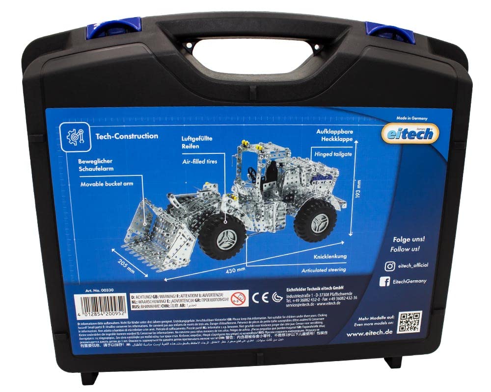Eitech Radlader XL - Metallbaukasten 00330, 1.500 Bauteile, Länge 43cm | Konstruktionsspielzeug für Jugendliche und Erwachsene, Baustellenfahrzeug selber bauen, Stabilbaukasten, Konstruktor Metall