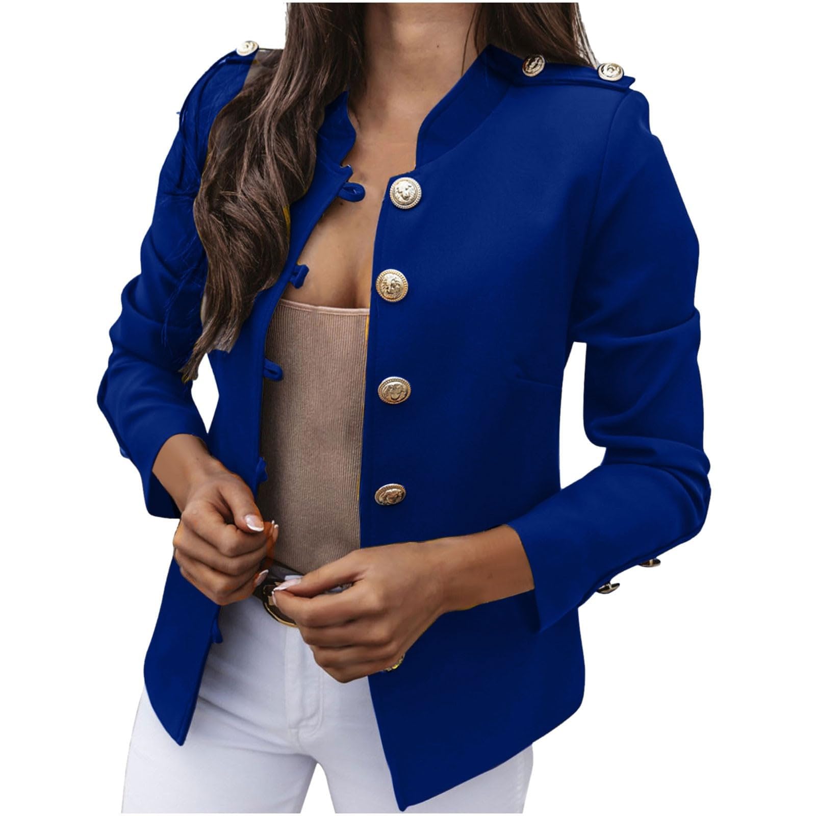 Sweater Blazer for Women Lightweight Cotton Blend Button Down Stand Collar Business Casual Blazers Jacket with Pockets