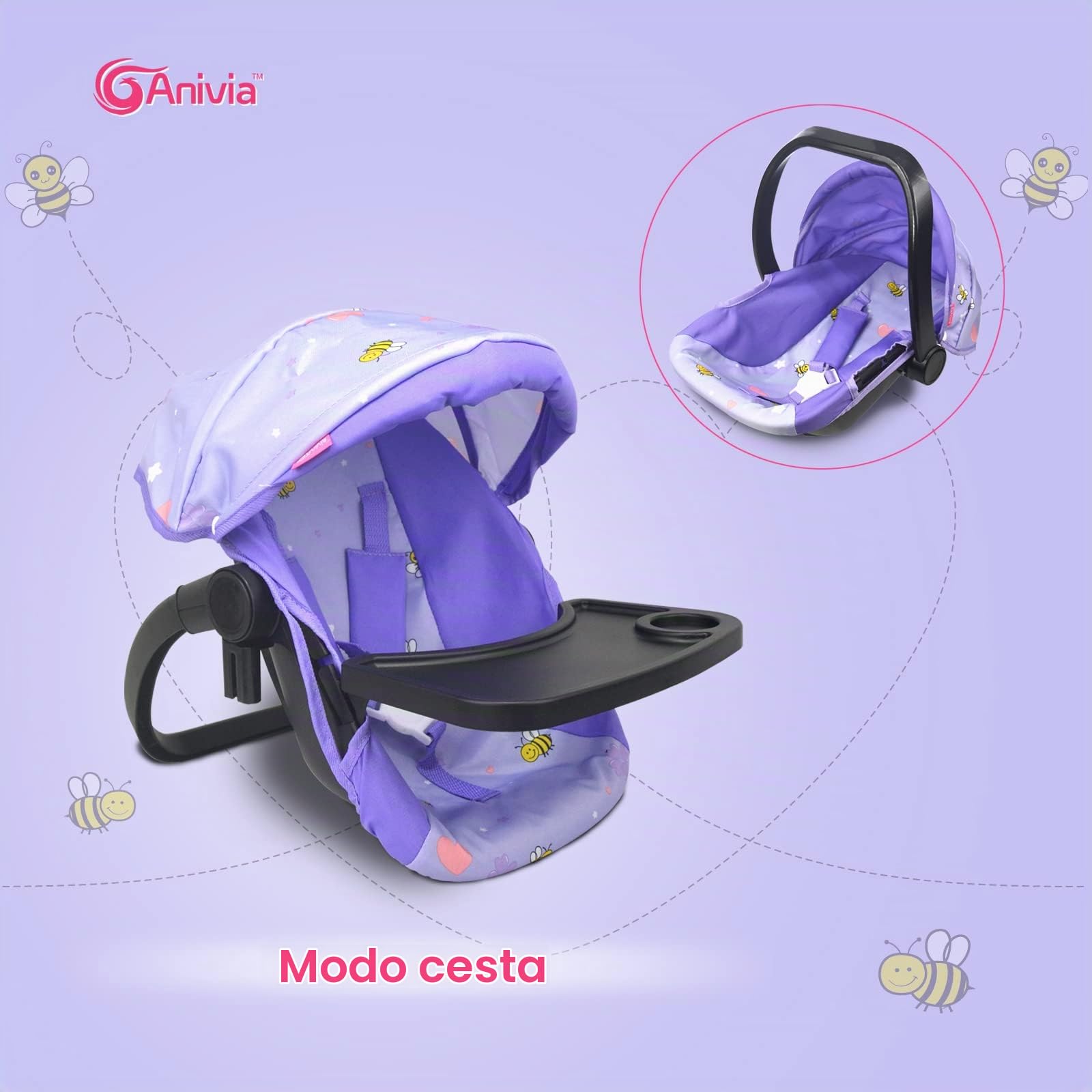 Anivia Cochecito de Muñecas, 8 En 1Cochecito de Muñecas, Cochecito de Muñecas, Cochecito y Cochecito de Juguete, Regalo para NiñOs, Muñecas Adecuadas de hasta 14 Inch - Púrpura