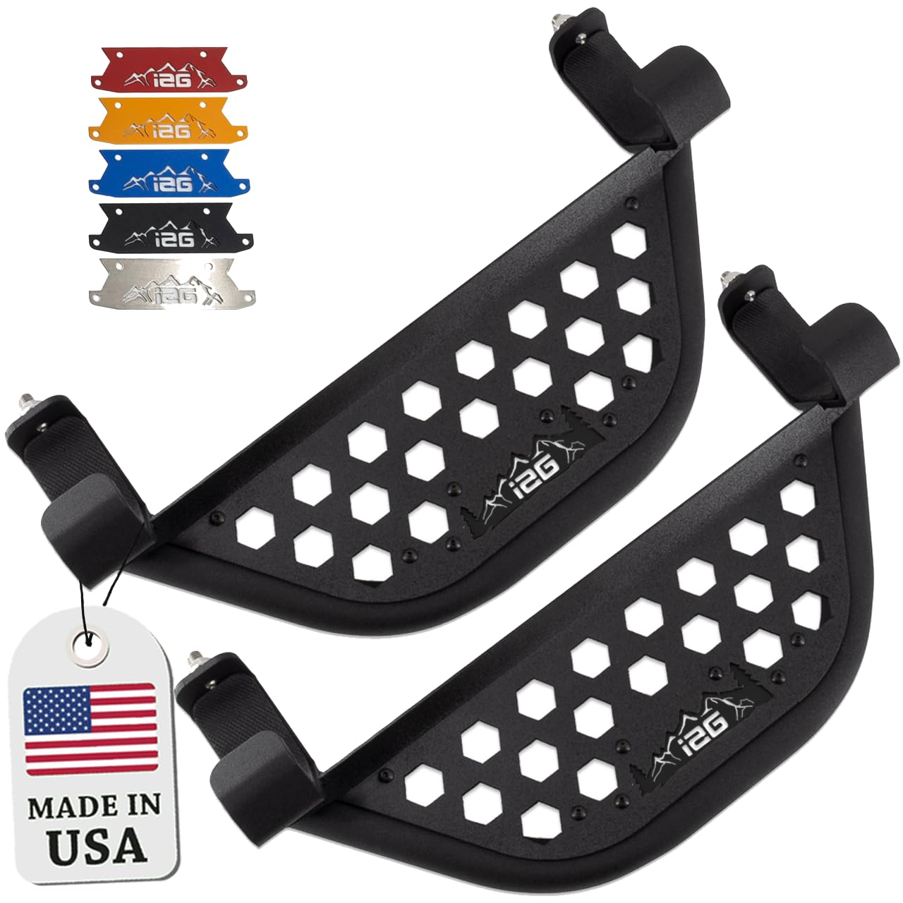 IAG V2 EZ-Step for Ford Bronco 2021+ w/rockrails (2 Door, Black Logo Plate, 1 Pair) (Does not fit Raptor or Sport)