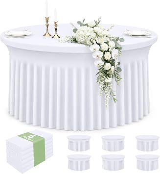 misaya 6 Packs Round Spandex Stretch White Table Cloth for 48 Inch Tables