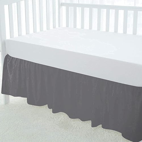 High Kotton Falda de cama para cuna, 100% algodón egipcio, 800 hilos, falda de cama para cuna de bebé, niños y niñas, 8 pulgadas de caída, gris