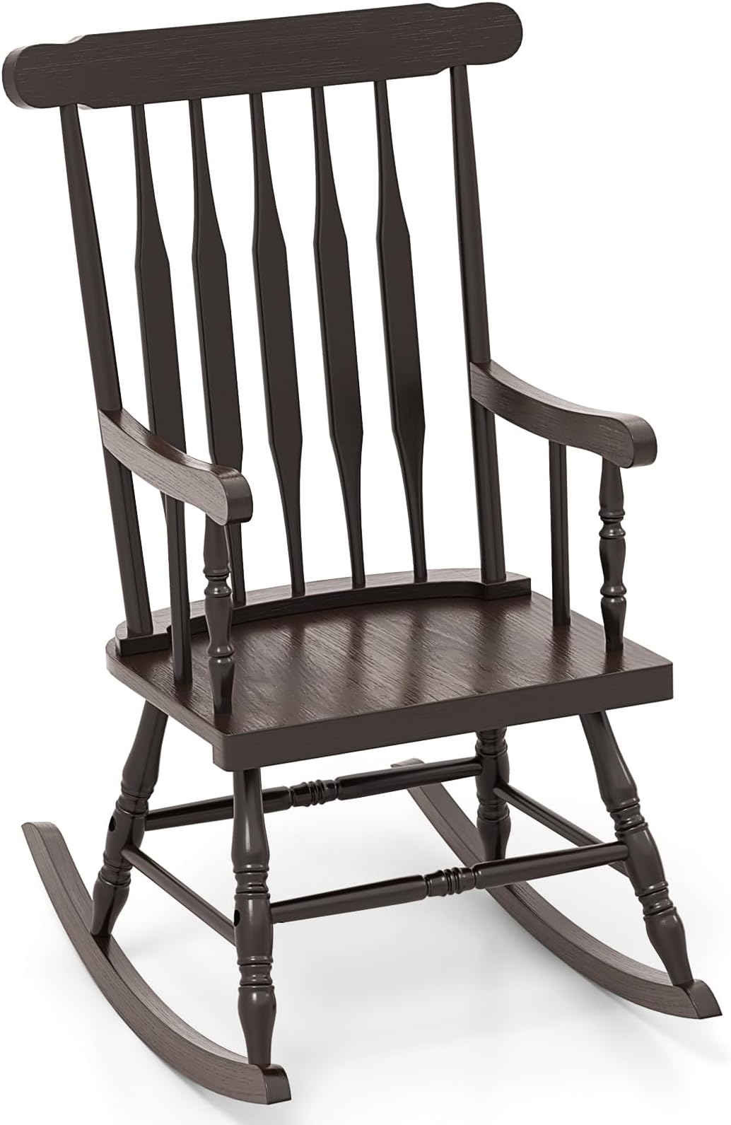 Giantex Outdoor Wood Rocking Chair - Patio Rocking Chair with Solid Rubber Wood Frame, Slat Back, Outside & Indoor Rocker for Garden, Poolside, Balcony, Backyard, Lawn, Front Porch Rocker, Dark Coffee