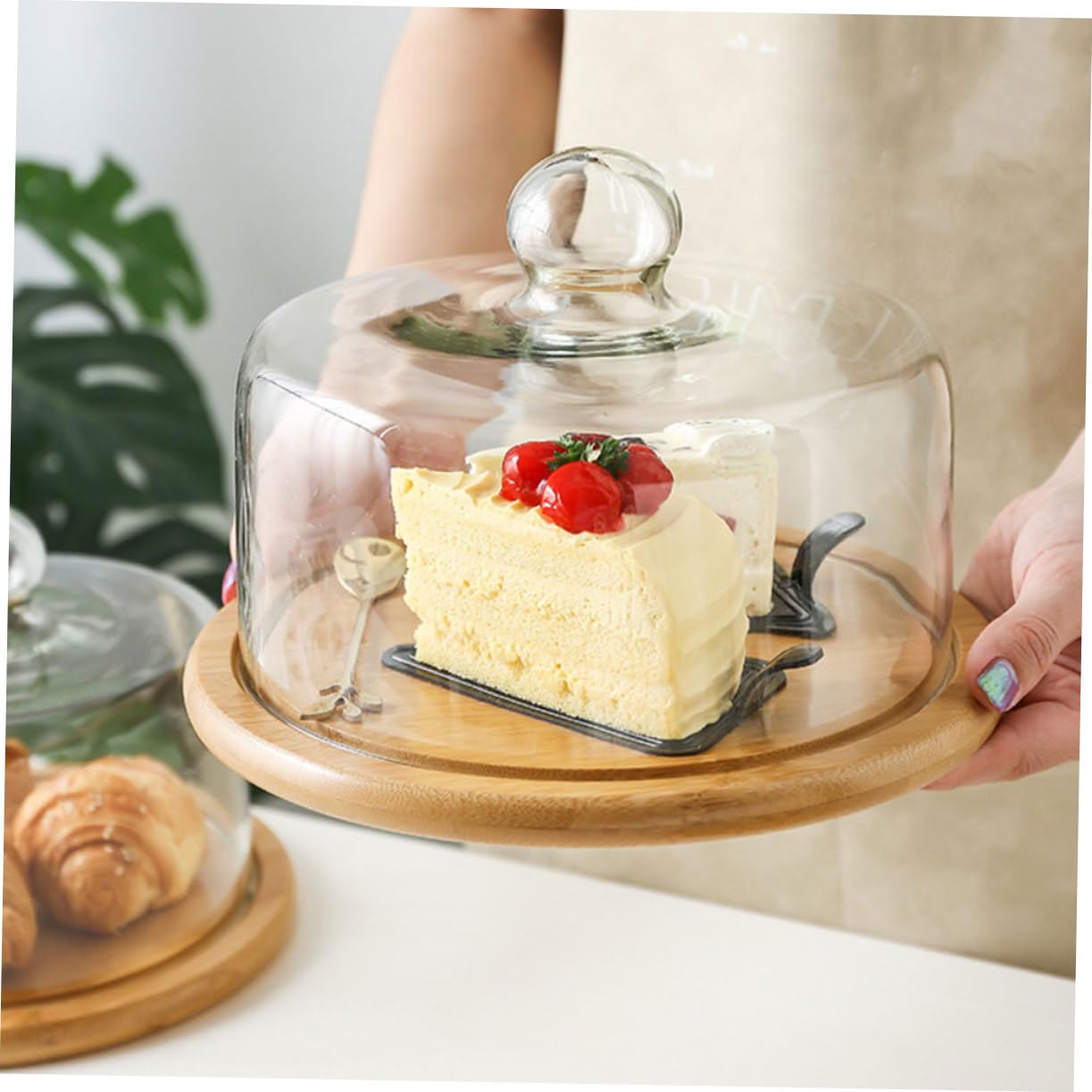 POPETPOP Cubierta de Pastel Transparente de Vidrio sin Plomo 26 Cm Asa Protectora para Alimentos Hogar Cocina Anti Polvo para Repostería y Postres