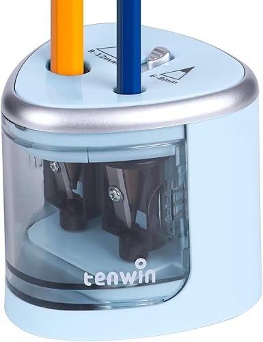 tenwin - Sacapuntas eléctrico para lápices de colores, funciona con pilas, para lápices n.º 2 y de 0.23 a 0.47 pulgadas, doble agujero para artistas
