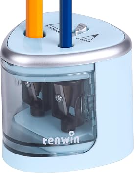 tenwin Electric Pencil Sharpener for Colored Pencils, Battery Operated Pencil Sharpeners for No.2 and 6-12mm Pencils, Dual Hole for Office School Artists Adults Kids UseBlue