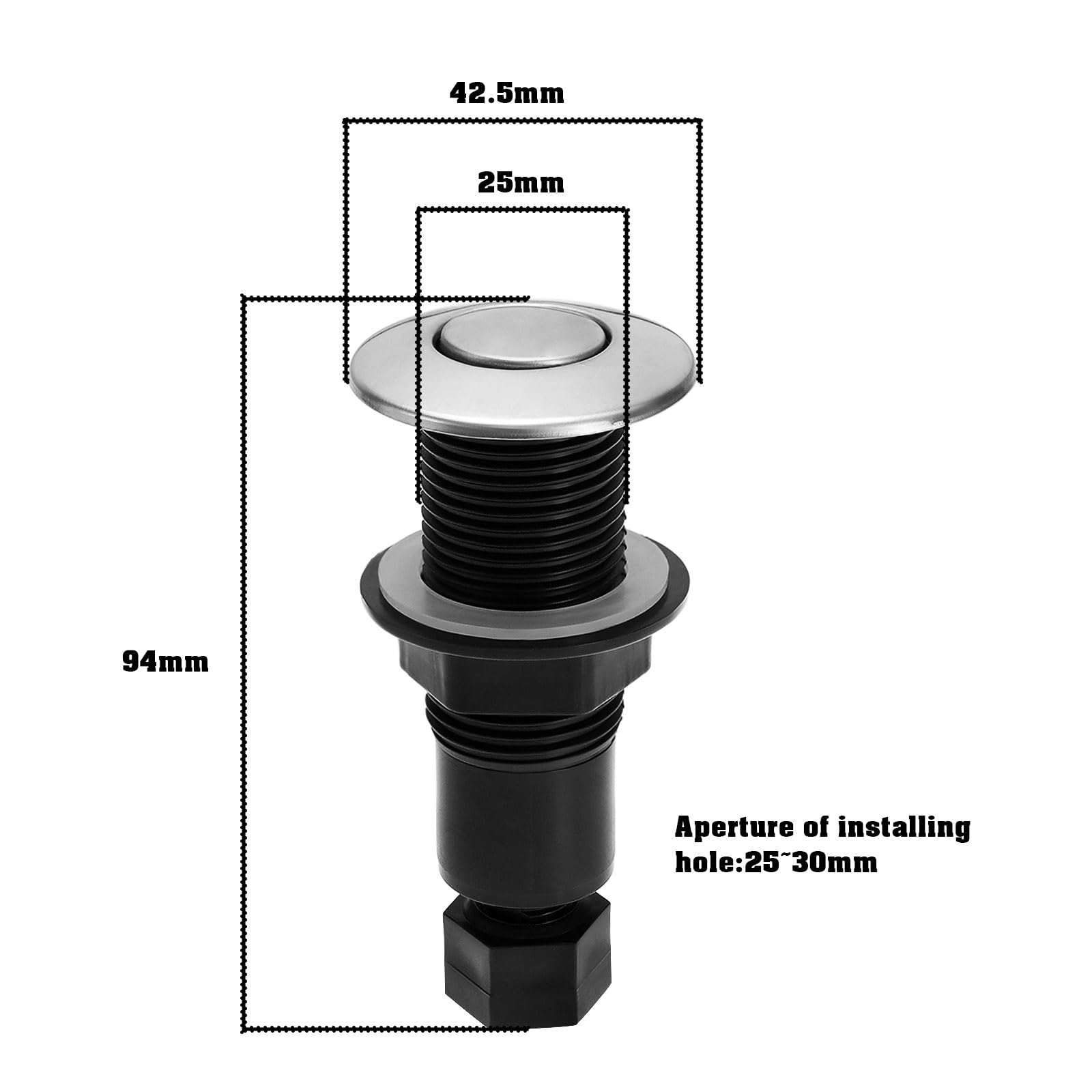 Create idea Air Switch 304 Stainless Steel Pneumatic Push Switch Air Switch Button Stainless Steel Push Button for Waste Disposal Machine Bathtubs Dishwashers - Image 4
