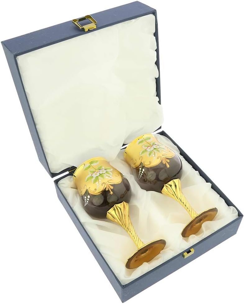 Glass Of Venice Set of Two Murano Glass Wine Glasses 24K Gold Leaf - Purple