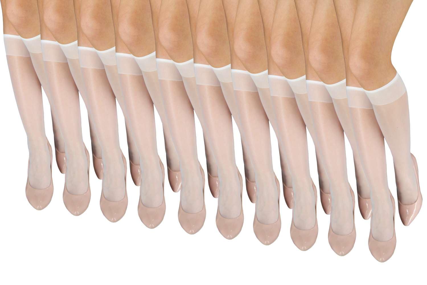 Aurellie Women's White Sheer Knee High Pop Up Trousers Socks 10 Pairs