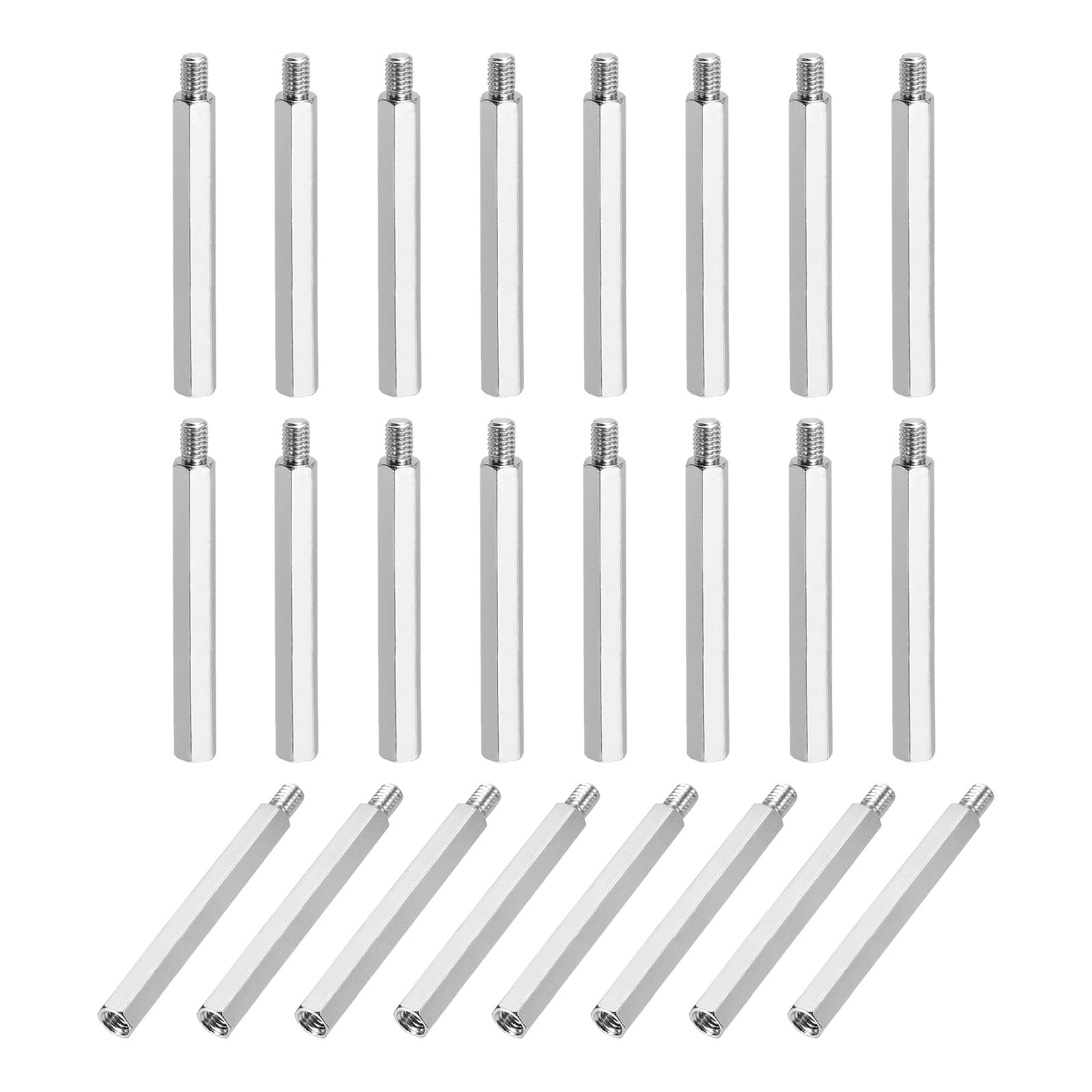 sourcing map Hex Spacer Screws, M4x45mm+6mm Male to Female Thread Brass Nickel Plated Motherboard Standoffs Spacer Pillars for PCB Circuit Boards FPV Quadcopter Drone DIY, Pack of 24