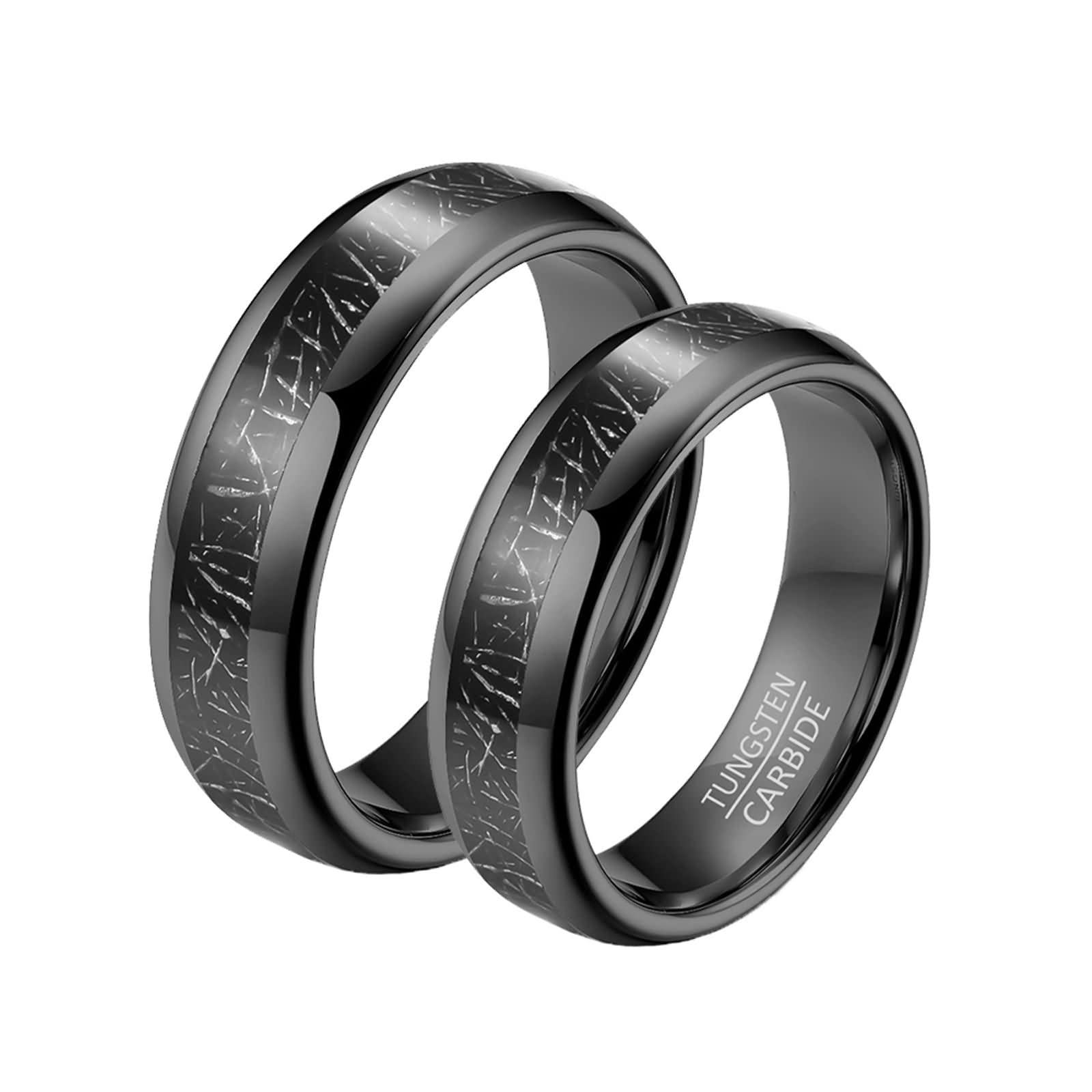 Anillos Pareja,Anillos Personalizados Pareja Anillos de Tungsteno 6MM Anillo Negro con Redondo Anillo Compromiso Pareja