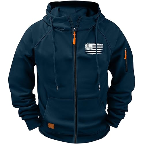 Hooded Tactical Jacket for Men Windbreaker Outdoor Zip Up Coat Military Cargo Warm Fleece Lined Outerwear