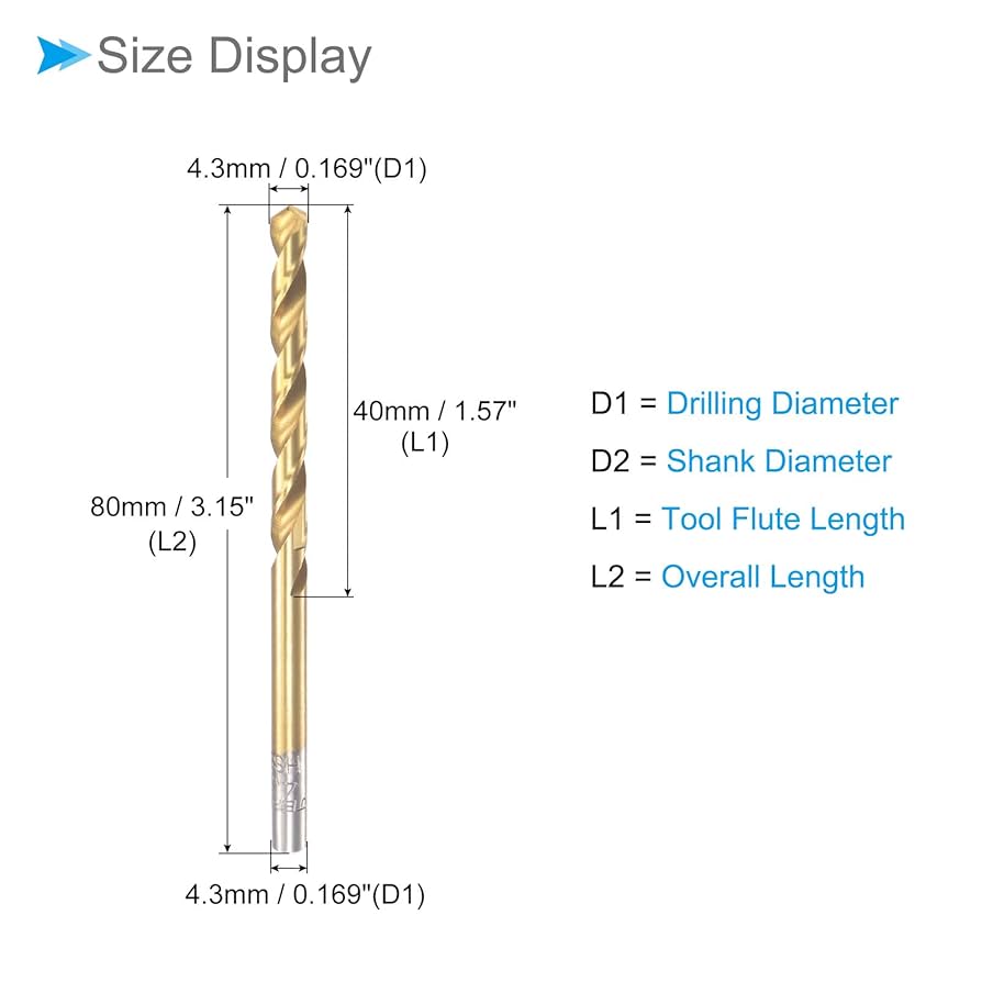 Set 10 Punte Trapano HSS 3.25mm Per Metallo E Legno - Acciaio Ad Alta Velocità Con Rivestimento Titanio