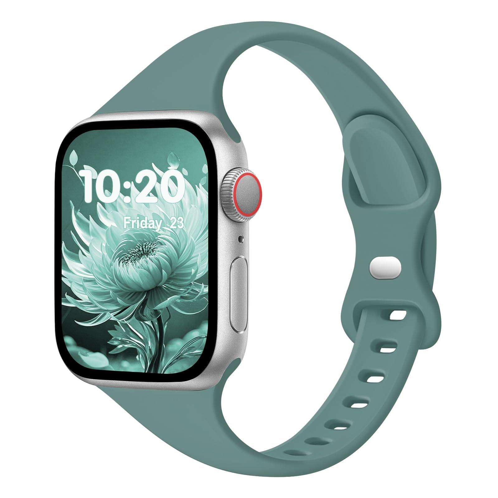 Slim Band Compatible with Apple Watch Bands 38mm 40mm 41mm 42mm 44mm 45mm 49mm for Women Men,Soft Thin Narrow Silicone Sport Strap Wristbands for iWatch Series12 11 10 9 8 7 6 5 4 3 2 1 SE Ultra/Ultra 2 Pine Green