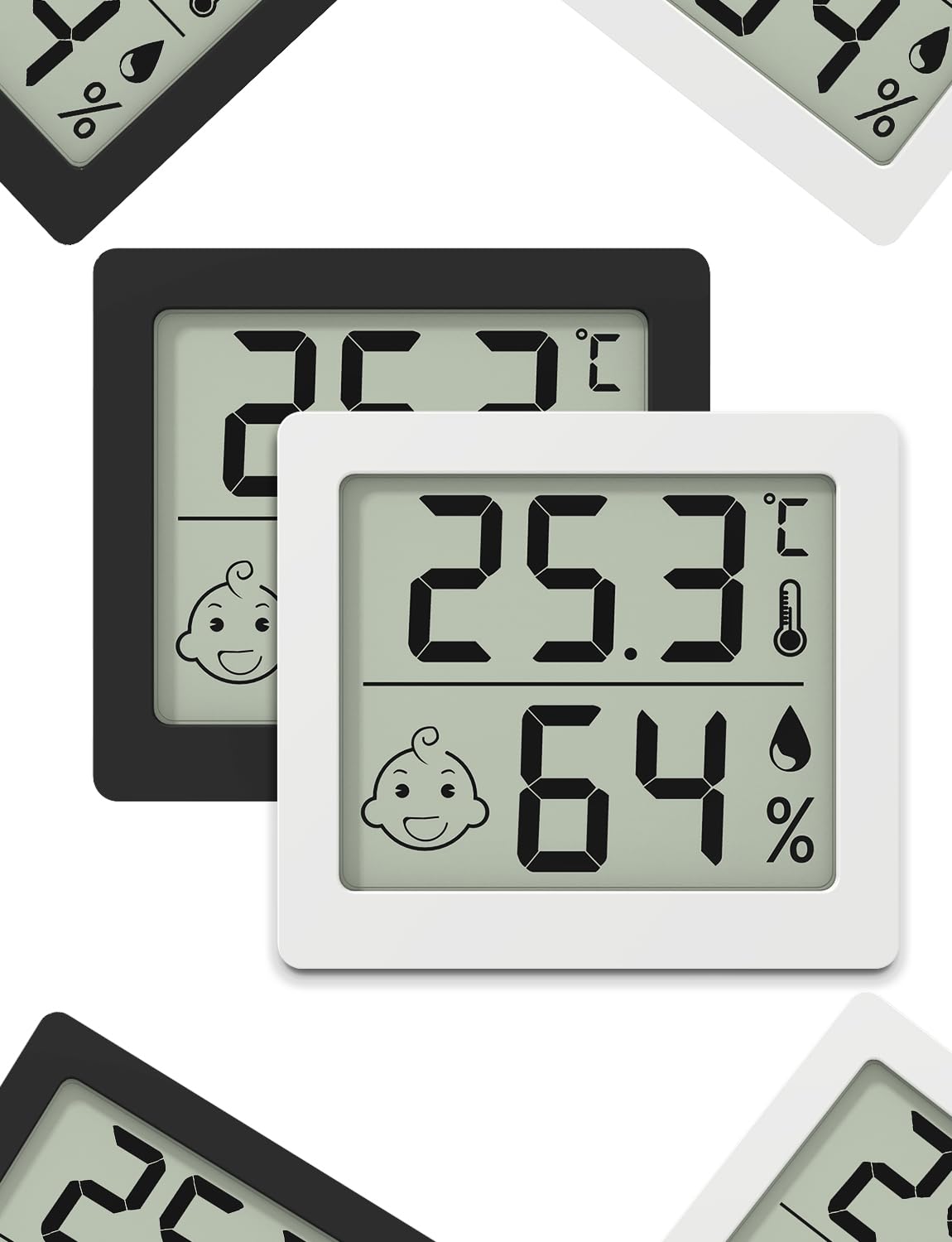 Thermomètre et hygromètre ultra-fins à grand écran de 3,1 pouces, thermo-hygromètre électronique domestique intérieur, affichage numérique de la température et de l'humidité (noir)