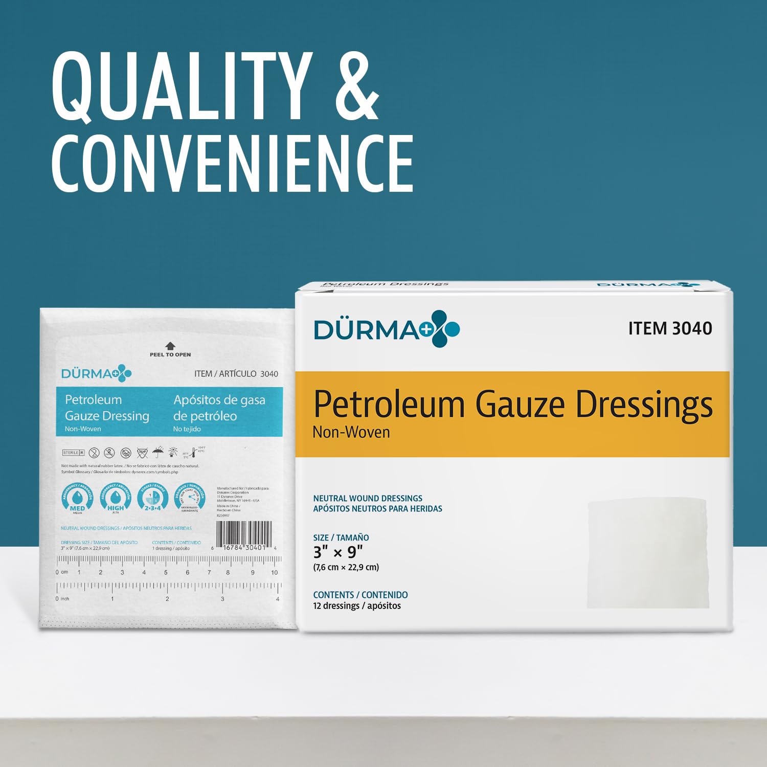 Dynarex Dürma+ Petroleum Gauze Dressings - Sterile Non-Adherent Impregnated Gauze Pads - Maintains Moist Environment and Minimizes Sticking - 3" x 9" - 12 Per Box — Amazon image 7