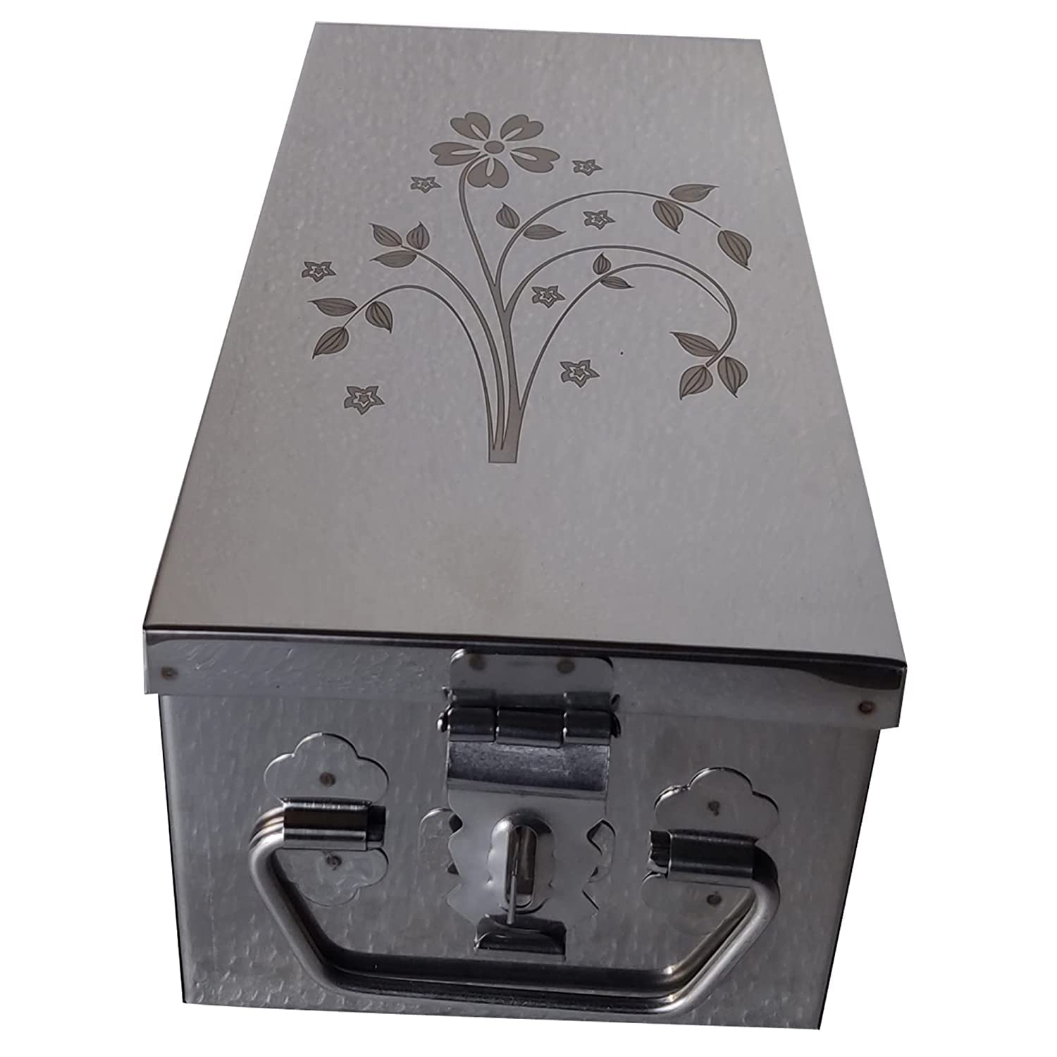 Stainless Steel Locker Boxes Jewellery Boxes Cash Peti Size - 12 Inch With Laser Printed Design (Steel) (12.2 x 5 x 4.5 INCH) (Big)-image-43