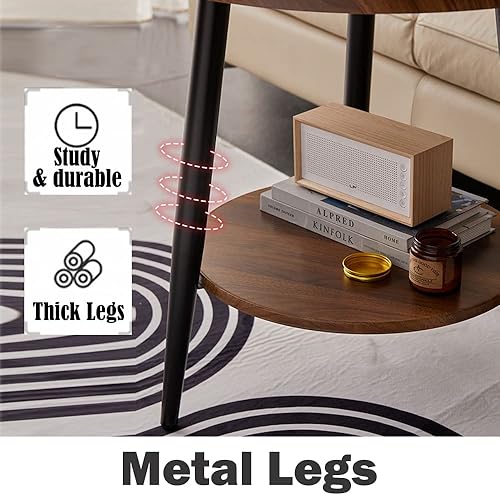 Miniatura 8 de Mesa auxiliar redonda pequeña, mesa auxiliar moderna de mediados de siglo de 2 niveles, mesa auxiliar redonda para sala de estar, marcos de metal,