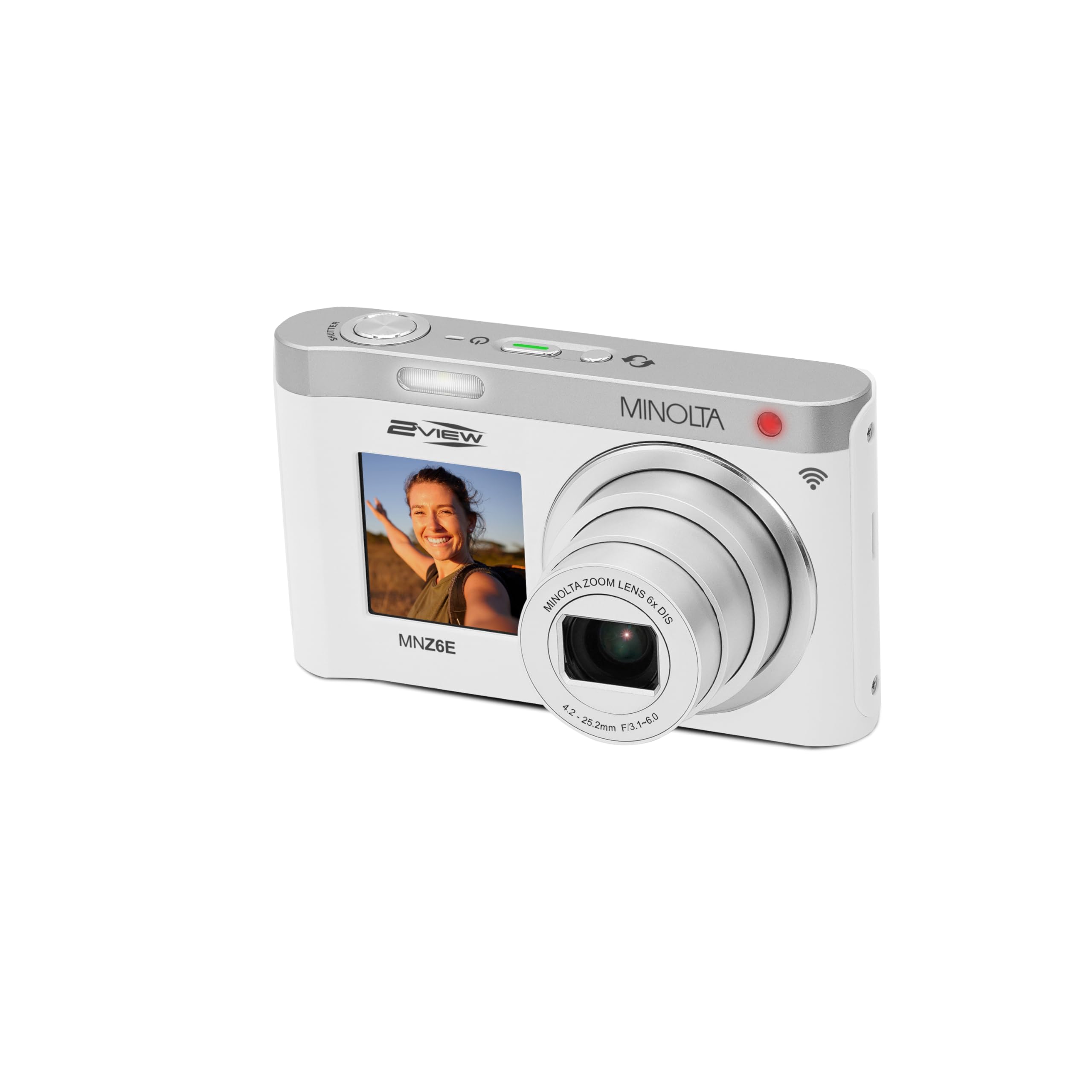 minolta mnz6e 2view 64mp 6x optical zoom wifi camera, 4k uhd, dual screen | video recording, high resolution photos, rear & front screens, macro mode, time lapse, remote shooting, compact
