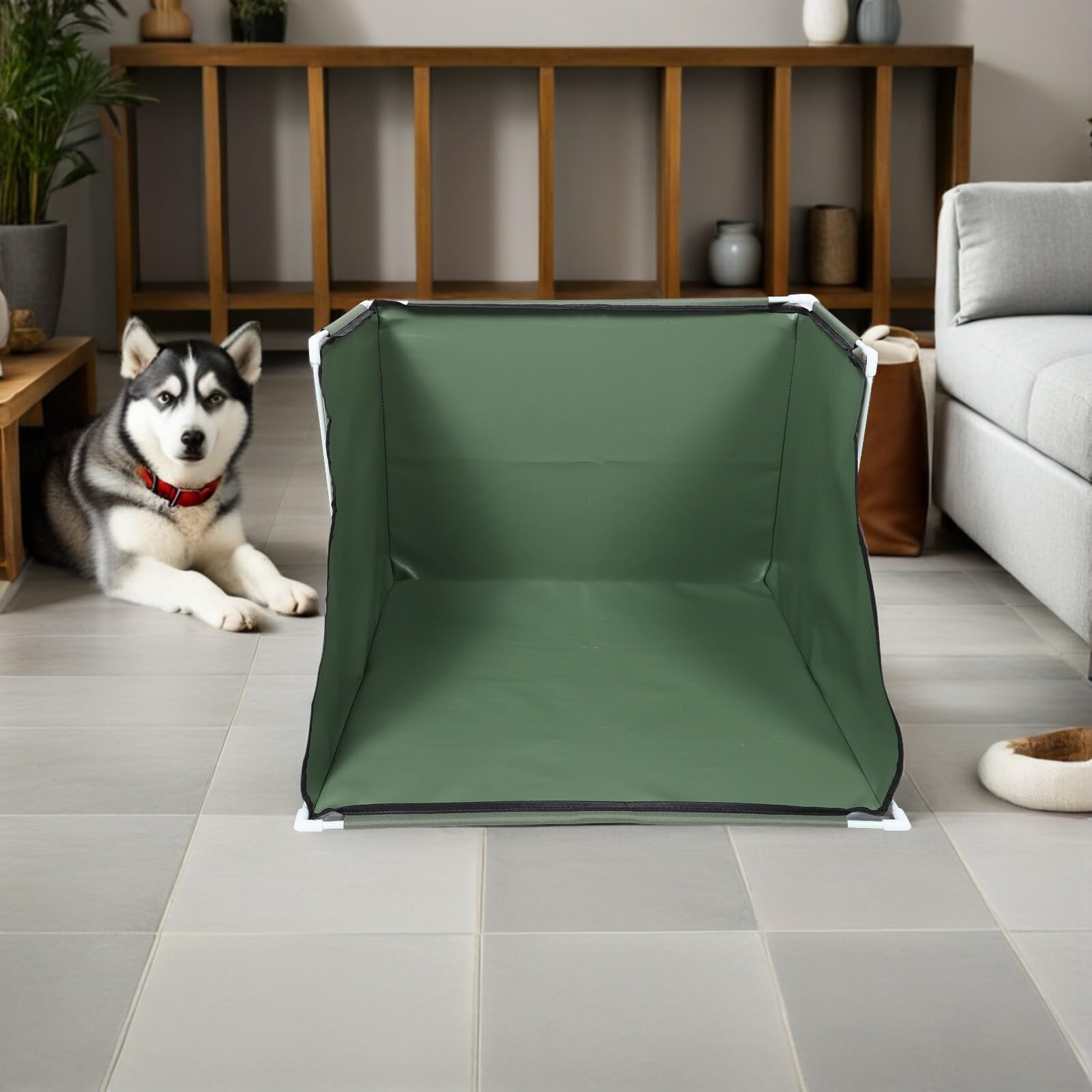 WOONEKY Faltbare Katzenstreu Einhausung mit Hohen Wänden aus PVC Grün | Innenbereich Spritzschutz, Leicht zu Reinigen, für Training bei Welpen und Katzen