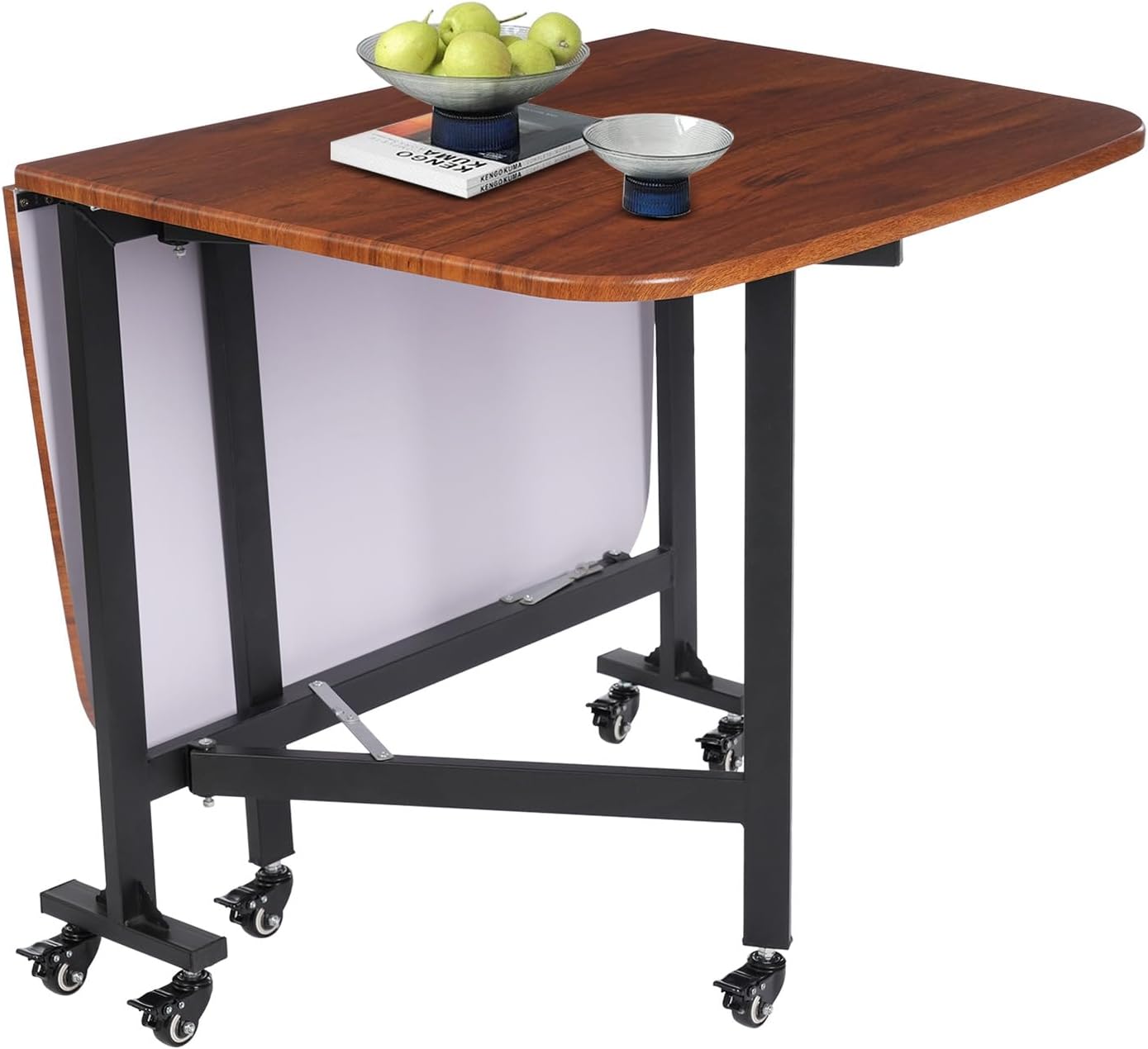 Folding Dining Table Mobile Folding Table with Open Shelf Kitchen Table6 Wheels Brakeable Kitchen Table Dining Room Table for Small Spaces Kitchen Dining Room Brown 120 x 80 x 75 cm
