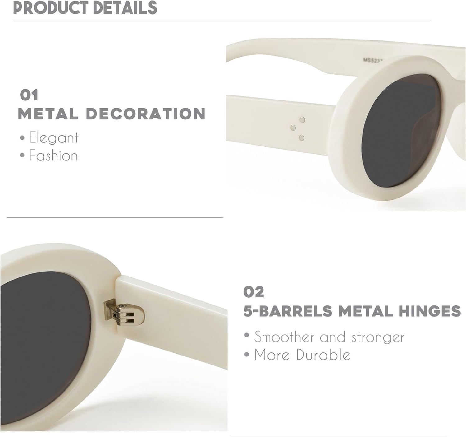 mosanana Oval Retro Trendy Sunglasses for Women 90s Style MS52371 - Image 5