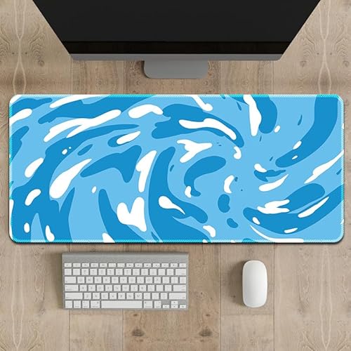 Treer XXL/XL/L Alfombrilla Ratón, Alfombrilla Ratón con Bordes Cosidos, Alfombrilla Gaming Base Goma Antideslizante, Mouse Pad Estilo Fluido, para hogar y Oficina (600x300mm,Azul Claro Blanco)