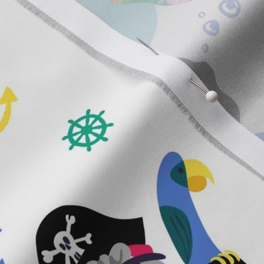 Spoonflower Fabric - Pirate Festival Mermaid Girl Print Beach Sea Girly Aqua Printed on Organic Cotton Sateen Fabric by The Yard - Sewing Quilting Apparel Home Decor