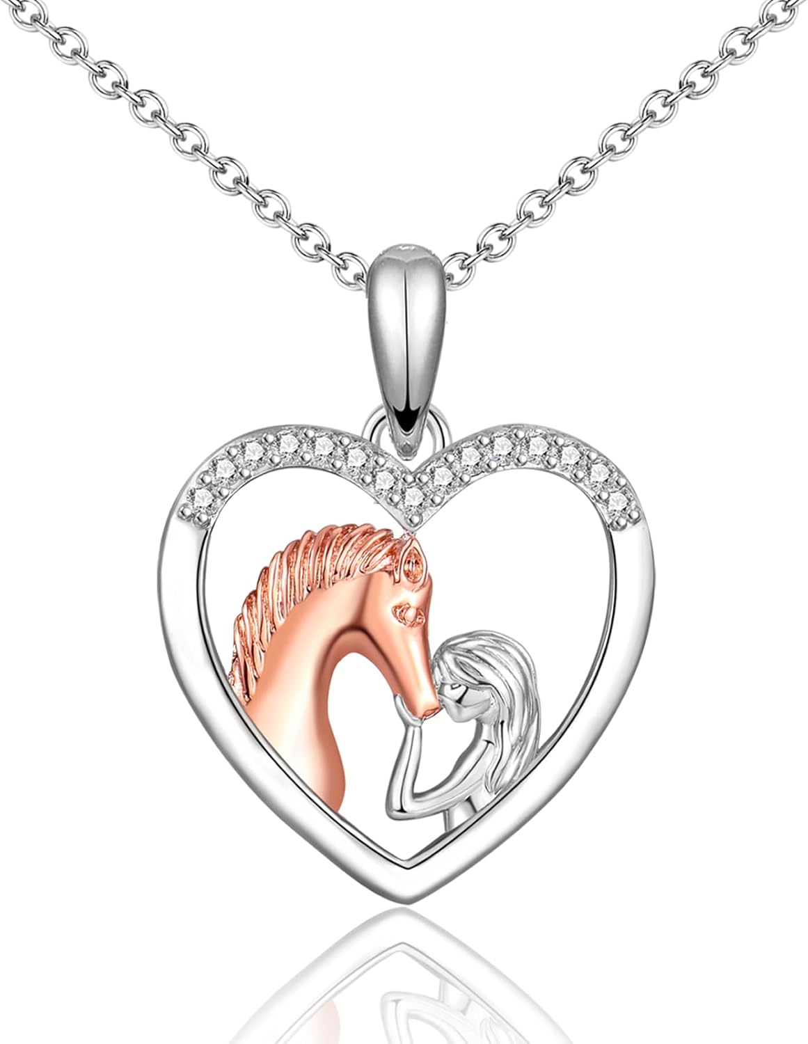 Horse Gifts for Girls Women Horse Lovers, Girl And Horse Heart Shape Pendant Necklace on Birthday Christmas Valentines Mothers Day Graduation Back to School