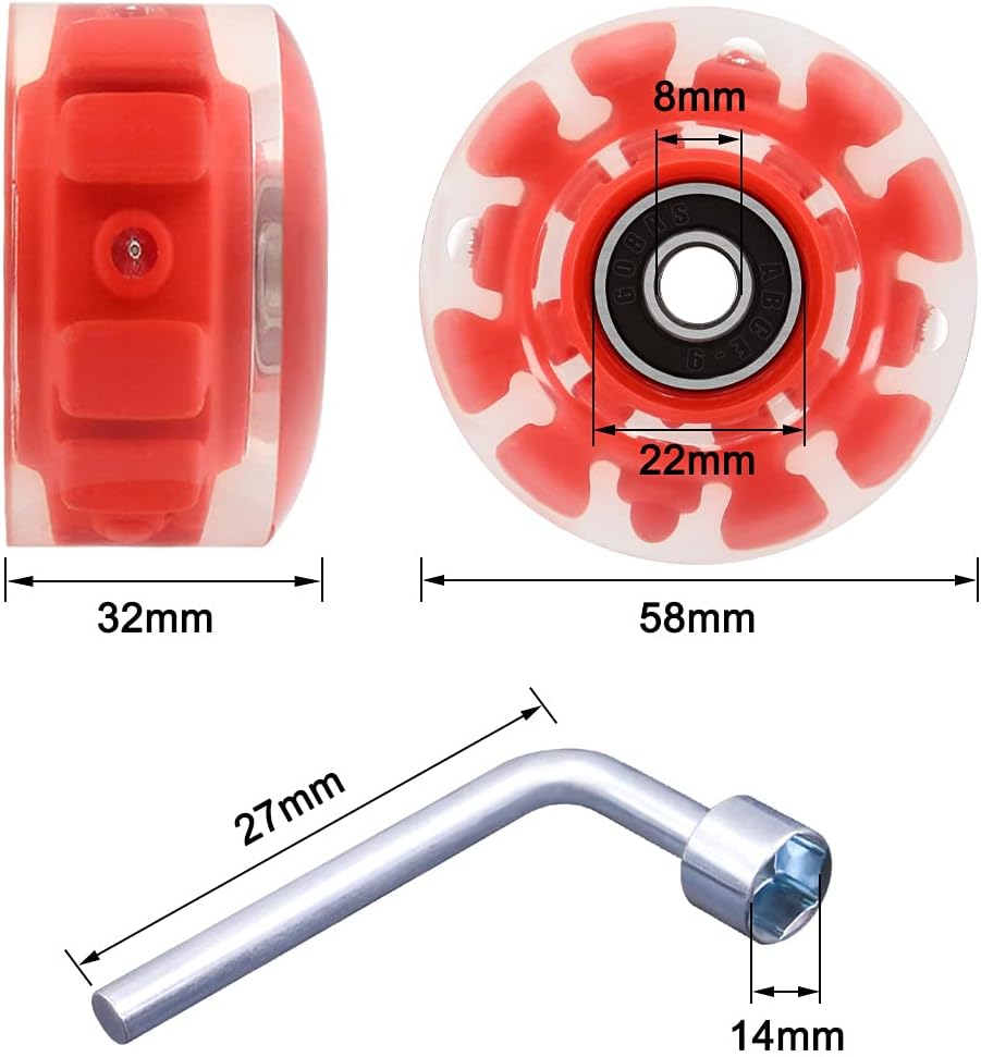 Tanzfrosch 8 Pack Roller Skate Wheels with Bearings Installed Luminous Quad Light Up Wheels for Double Row Skating and Skateboard 82A 32mm x 58mm