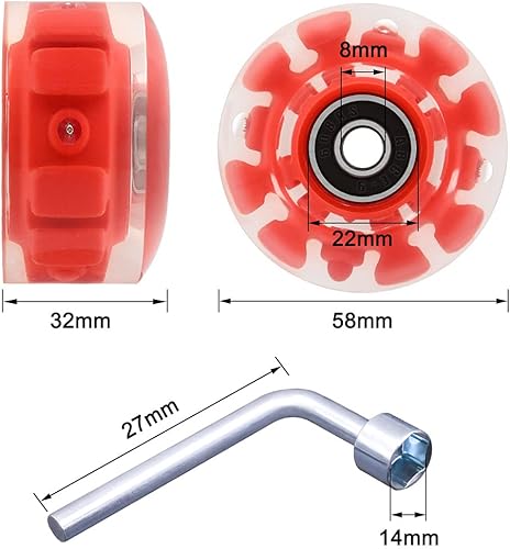 Miniatura 6 de Paquete de 8 Ruedas de Patines con Rodamientos Instalados Ruedas Cuádruples con Luz para Patinaje de Doble Fila y Monopatín 82A Rojo
