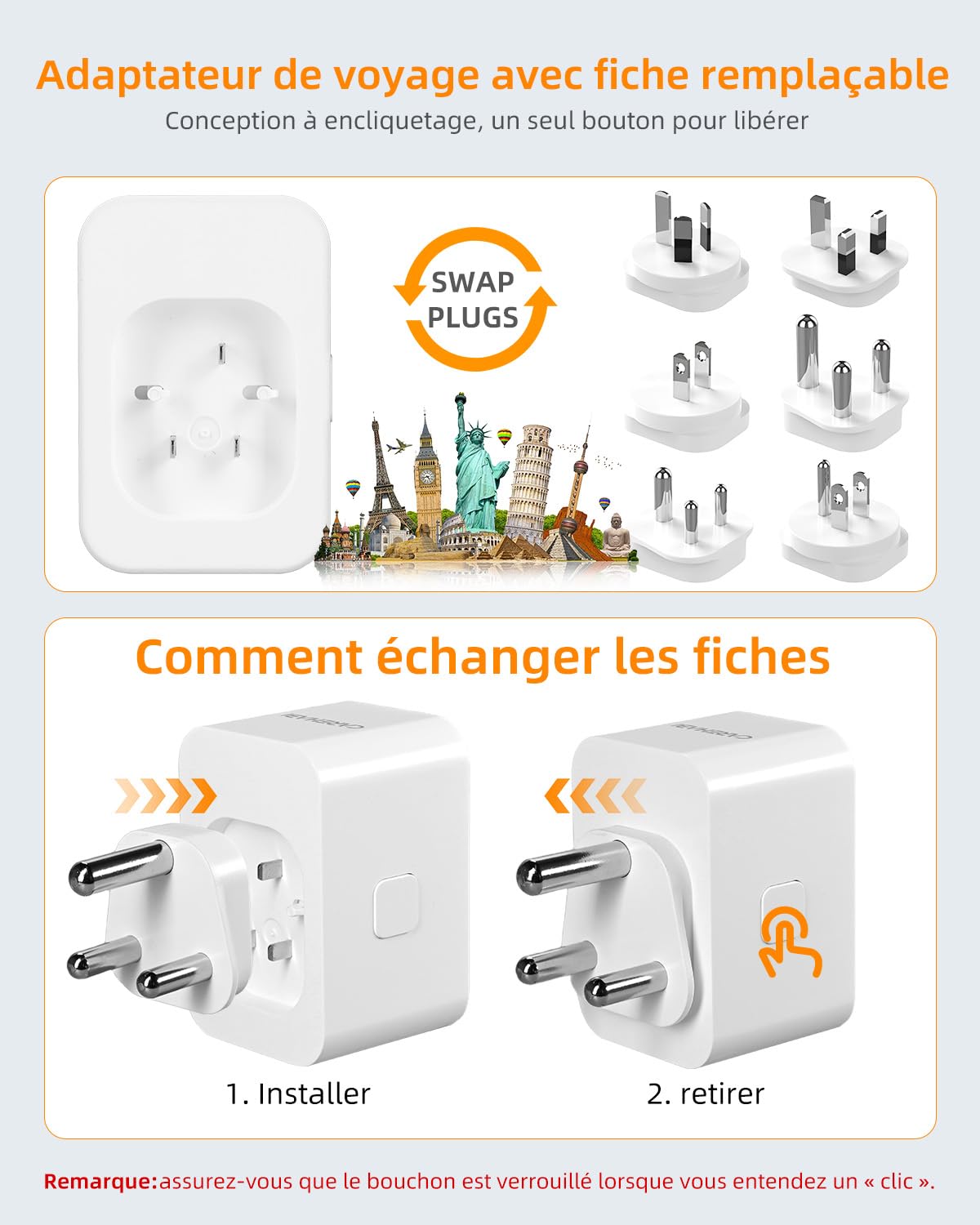 Kit d'adaptateur Prise Universelle, Adaptateur Voyage avec USB-A/Type-C, Adaptateur de Prise de Type G/B/I/A/M/D Adaptateur Universel de Voyage pour Le Royaume-Uni/Les États-Unis/l'Australie/Le Japon