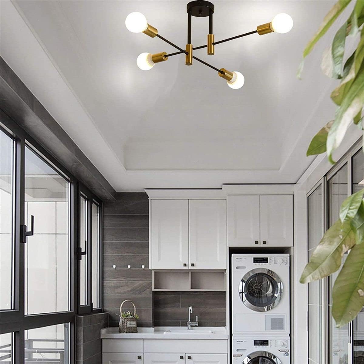 HomeLava Art Deco Light Fixtures Ceiling 4-Heads Lever Ceiling Light Fixtures Golden Ceiling Chandelier Decorative Lighting Fixtures for Kitchen, Bedroom, Corridor mys154