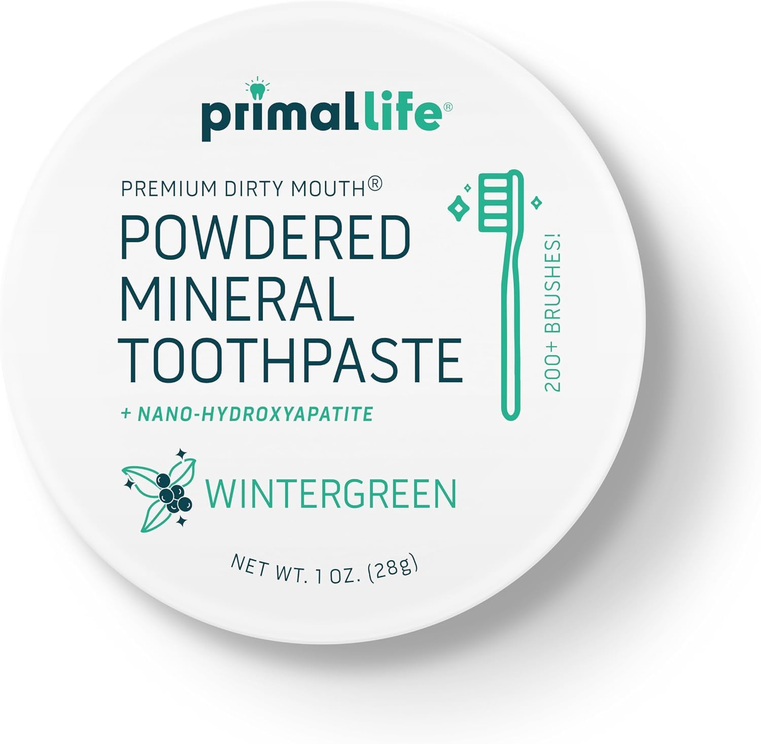 Primal Life Organics - Dirty Mouth Toothpowder, Tooth Cleaning Powder, Flavored Essential Oils with Natural Kaolin &amp; Bentonite Clay, Good for 200+ Brushings, Organic, Vegan (Wintergreen, 1 oz)