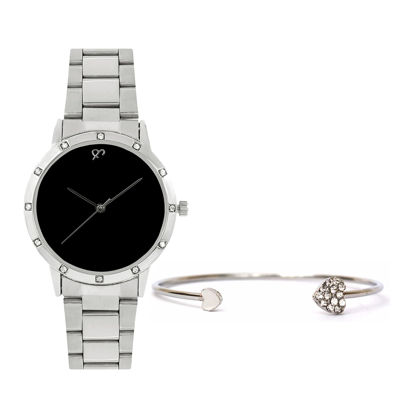 Joker & Witch Stainless Steel Women Netossa Analog Watch Bracelet Stack, Black Dial, Silver Band (B0C7L9DP7L) Amazon Price History, Amazon Price Tracker