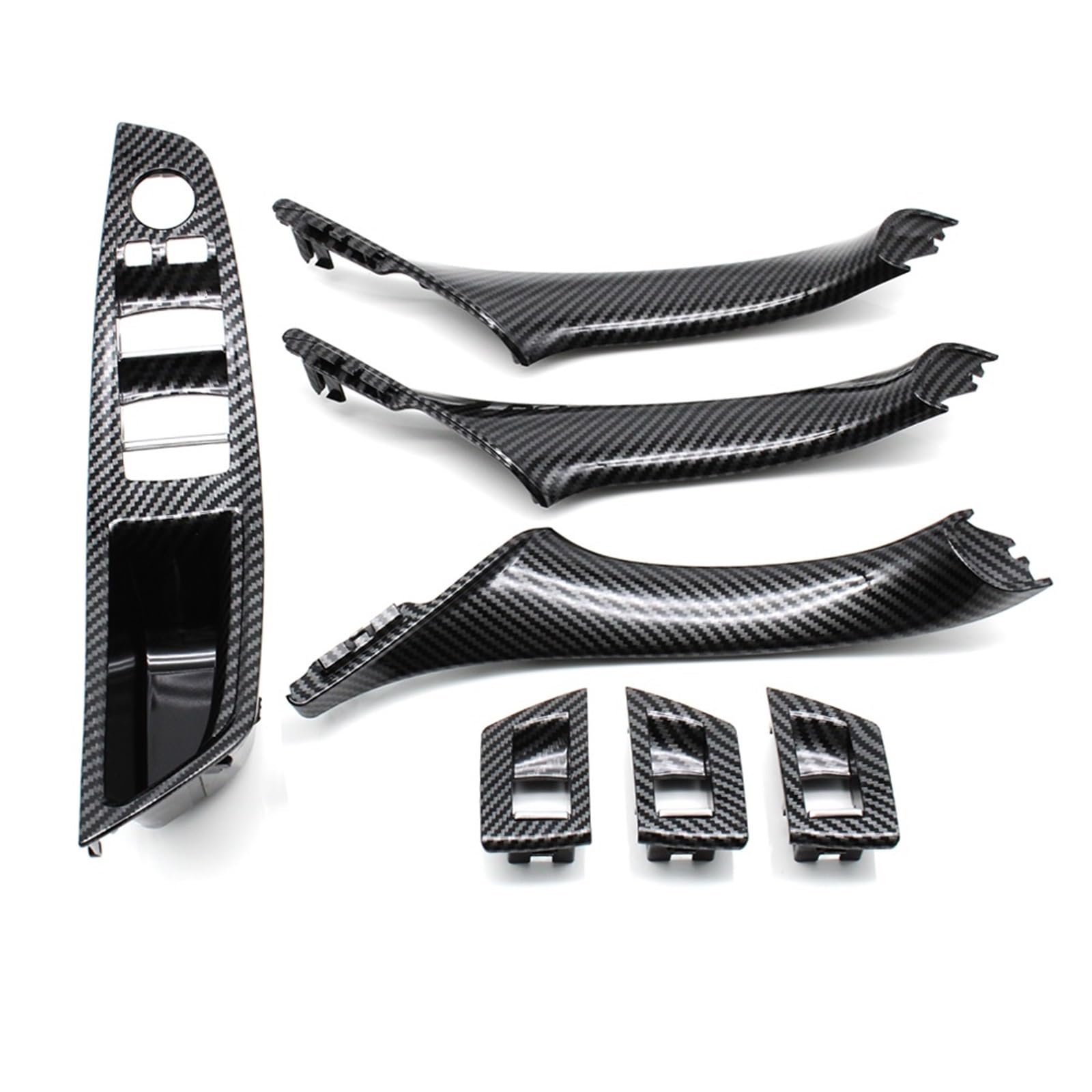 OEXRIGRU Car Interior Door Handles for BMW 5 Series F10 F11 F18 520i 523i Car Interior Door Armrest Window Switch Panel Pull Handle(LHD CarbonFiber 7PCS)