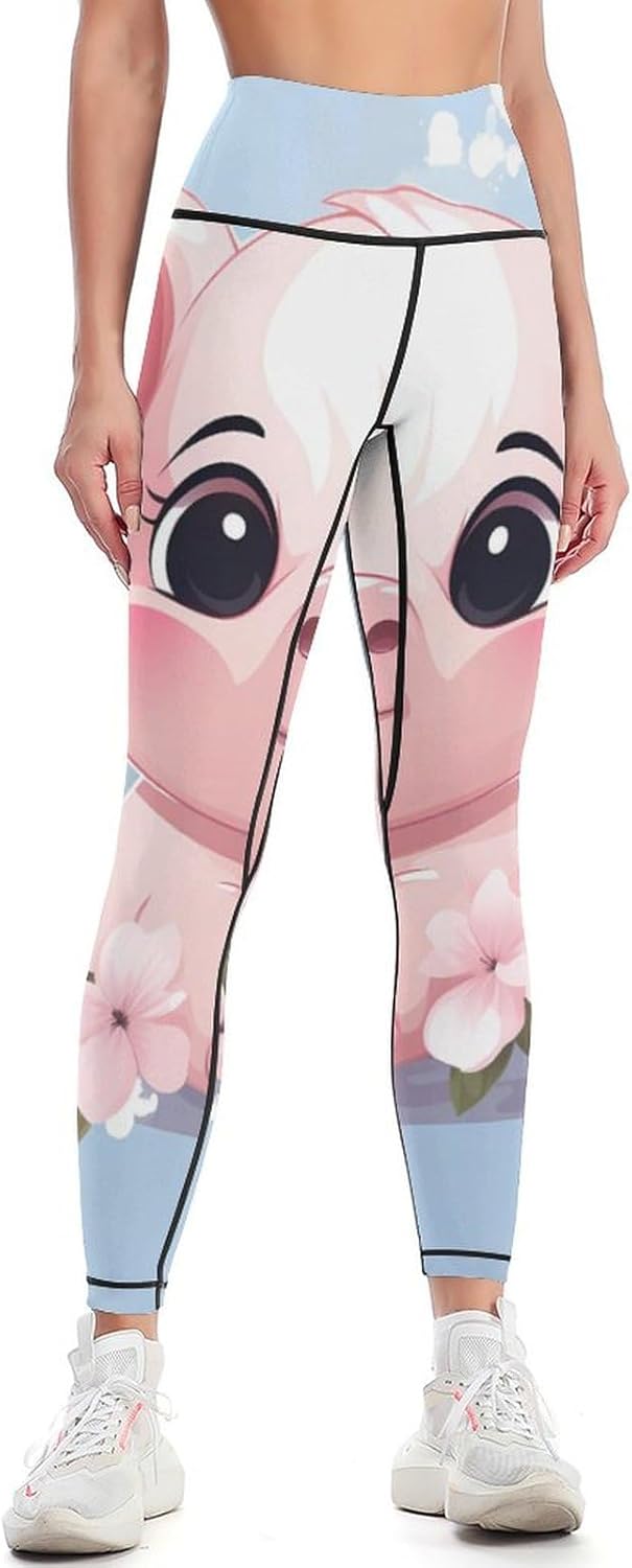 Cute Pigs Flower Women’s Yoga Pants High Waisted Leggings Casual Sweatpants Workout Pants