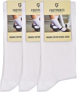 FOOTPRINTS Kids Organic Cotton School Socks - Unisex - Calf length- Pack of 3 | White | Extra soft and Breathable Price In India