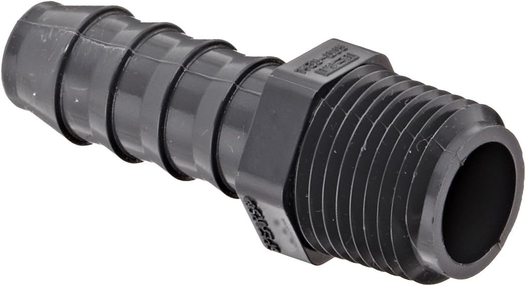 Spears 1436 Series PVC Tube Fitting, Adapter, Schedule 40, Gray, 1/2" Barbed x NPT Male