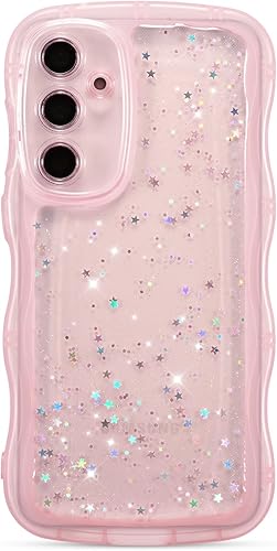 ZTOFERA Funda protectora para Samsung Galaxy A14 4G5G de 6.6", ondulada, con brillantina de estrella, poliuretano termoplástico transparente, suave