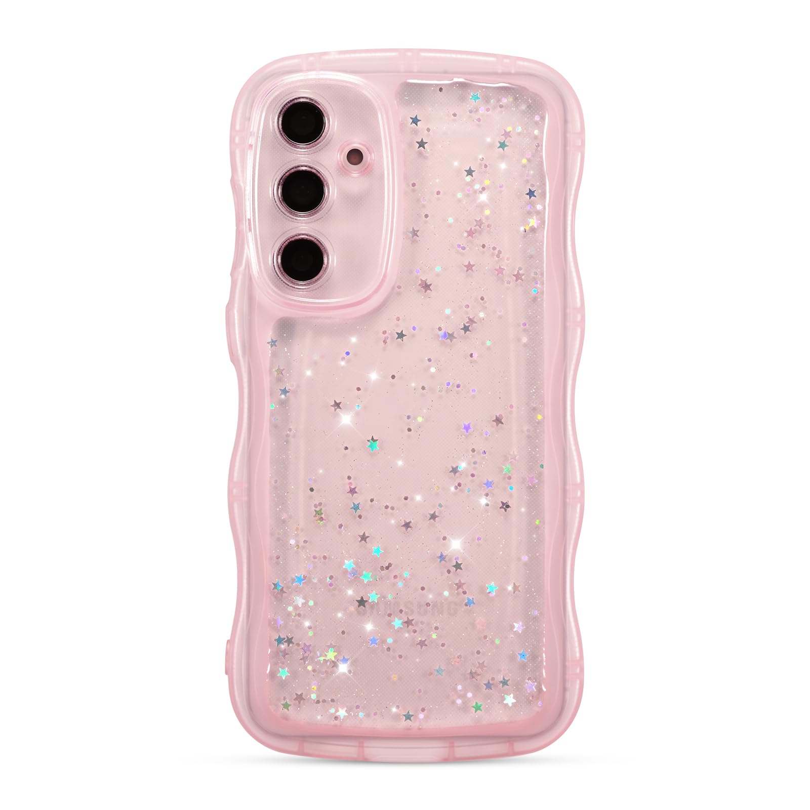 ZTOFERA for Samsung Galaxy S25 Plus 5G Case 6.7",Cute Curly Wave Case with Star Glitter,Clear Shiny Bling Soft TPU Shockproof Phone Protective Cover
