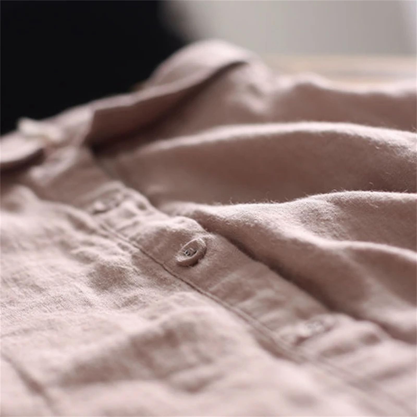 Blusas de manga larga de lino y algodón para mujer, estilo retro, con cuello abatible, informal, de manga larga