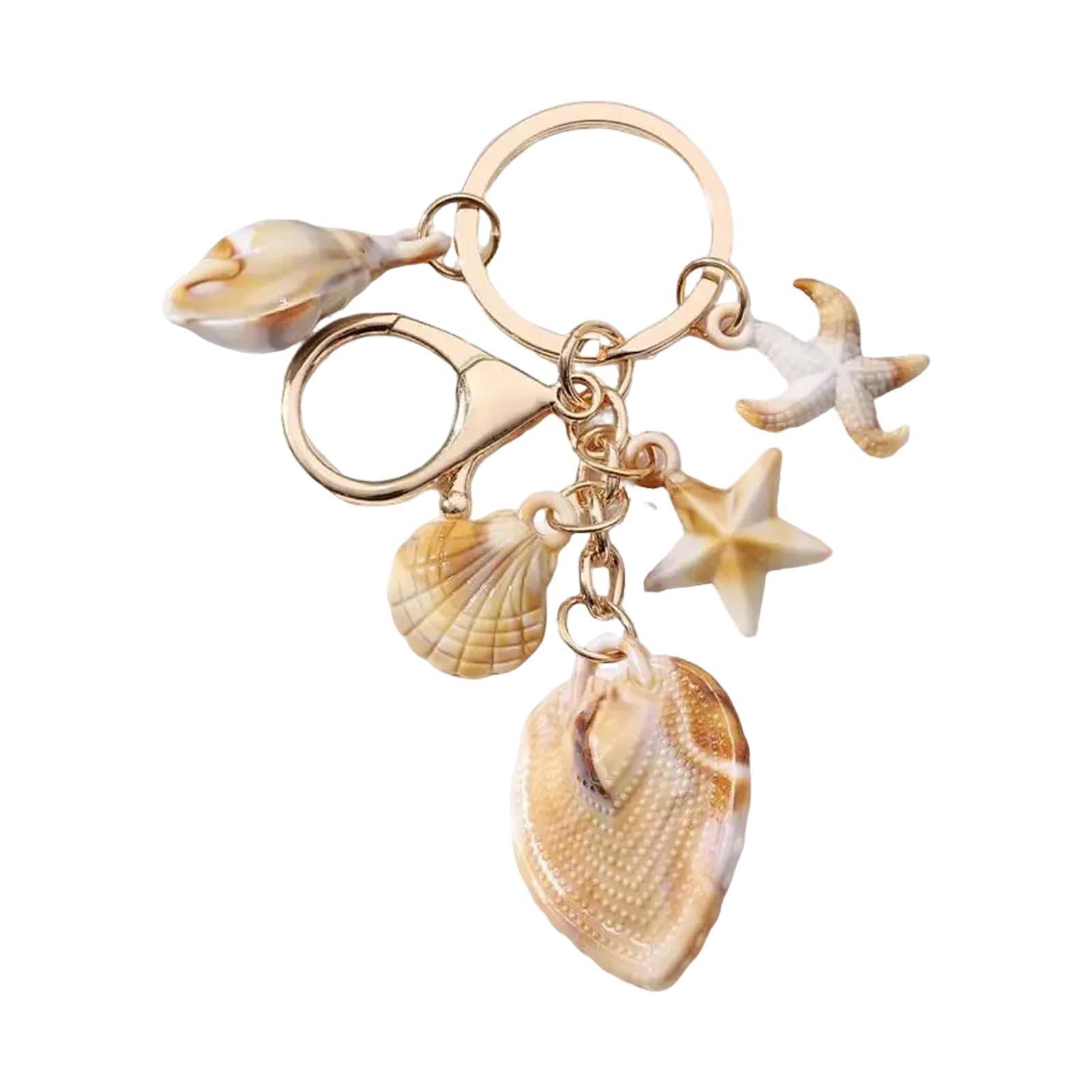 Baodss Unique Acrylic Shell Keychain Simulation Conch Starfishes Pendant Rings Handmade Bag Accessory for Women and Girls