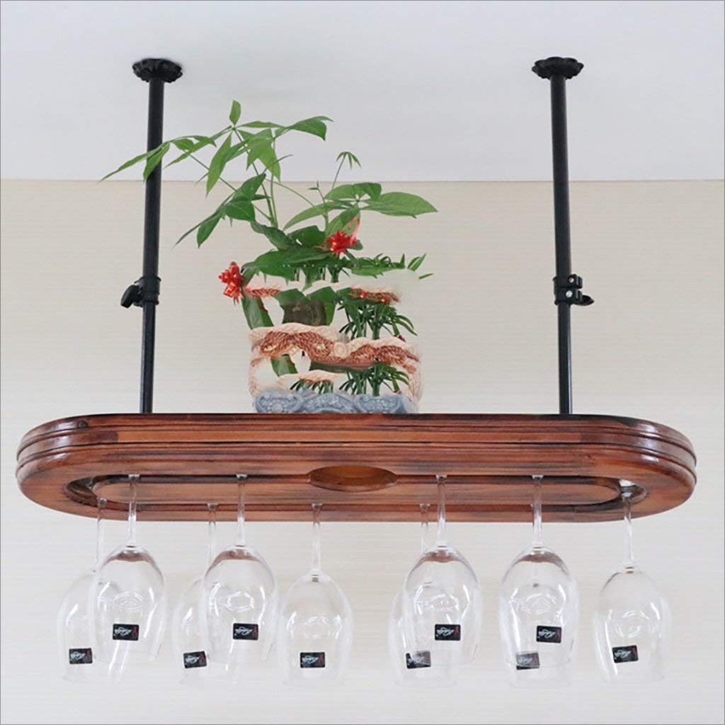 Bar suspendu casier à vin bois massif étagère verre à vin en fer 60x28cm