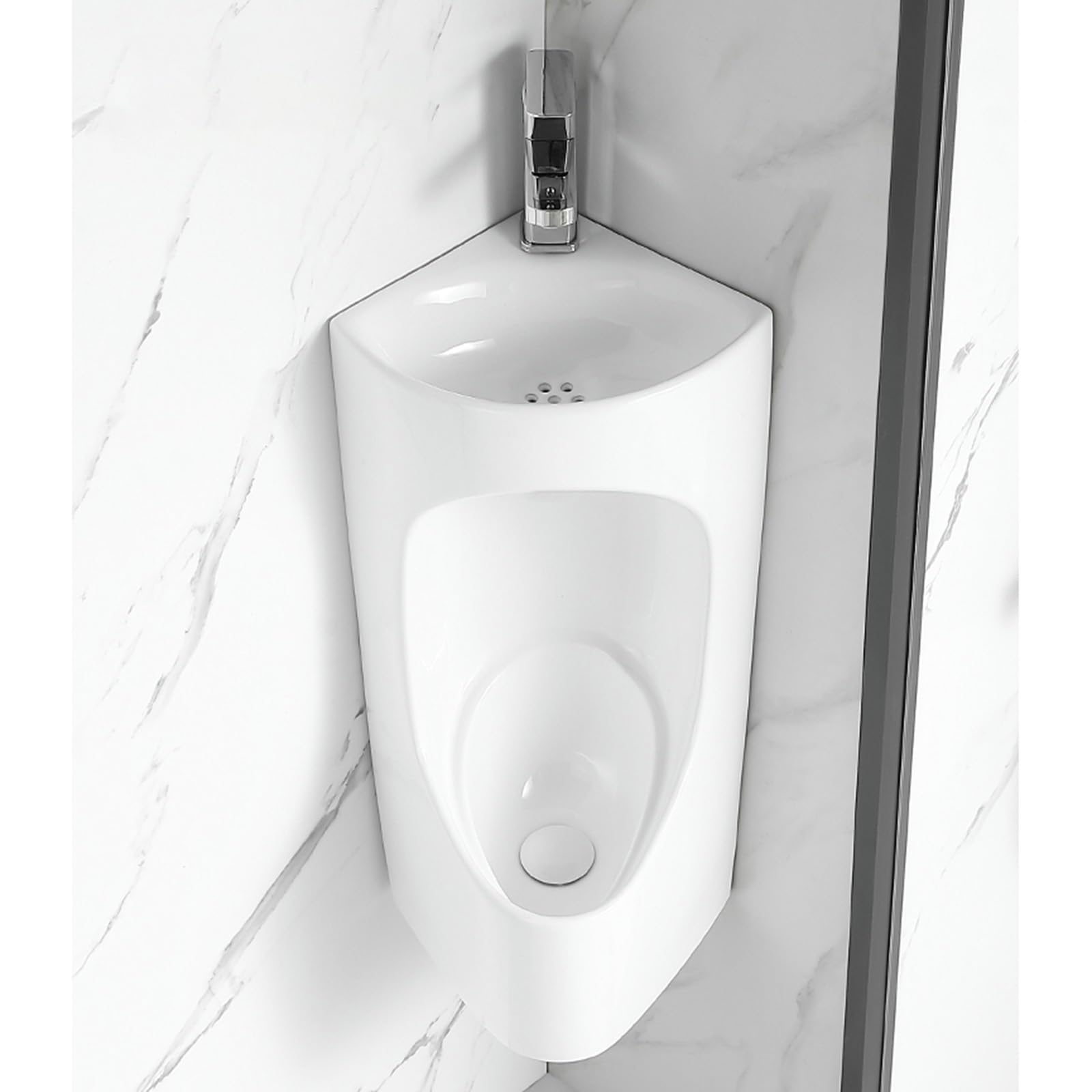 Urinoir pour homme en céramique d'angle Style B avec lavabo intégré - 8